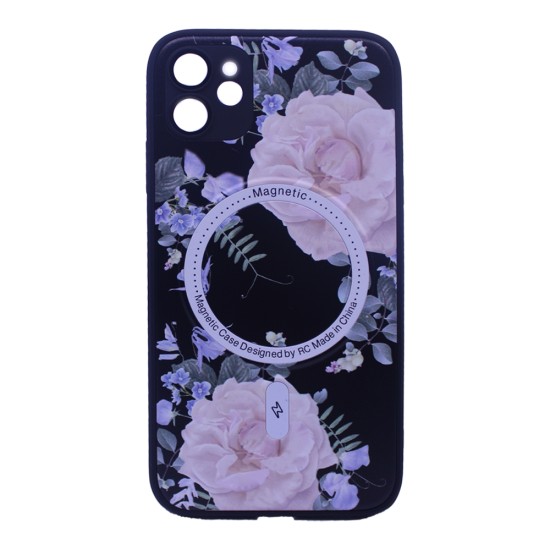 Flower Design Magnetic Case for Apple iPhone 12 Black